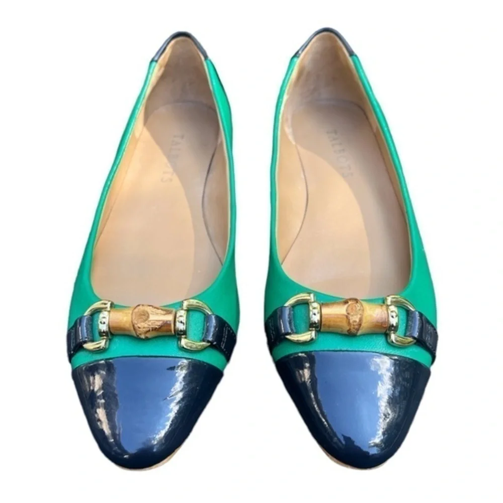 Talbots Remy Cap Toe Flats embellished with a bamboo bit in green and black - Picture 2 of 9
